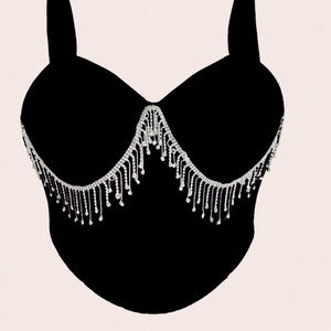 Plus-size rhinestone fringe cami